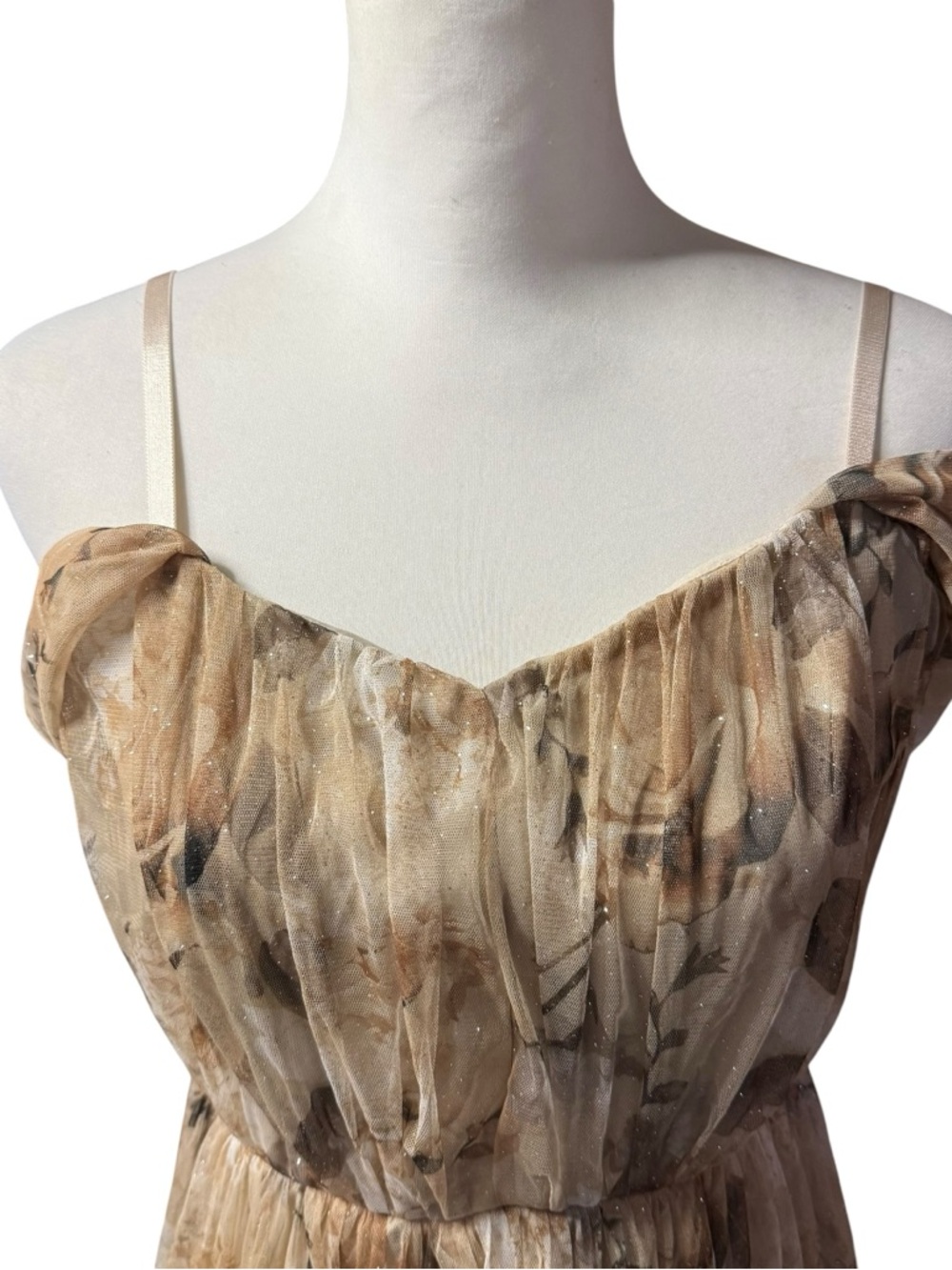 Candalite Petite Medium Floral Off-Shoulder Midi Dress sparkle beige brown fairy - Picture 12 of 16